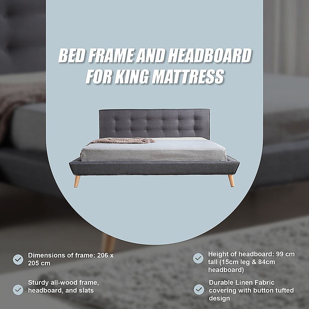 King Linen Fabric Deluxe Bed Frame Grey V63-819193
