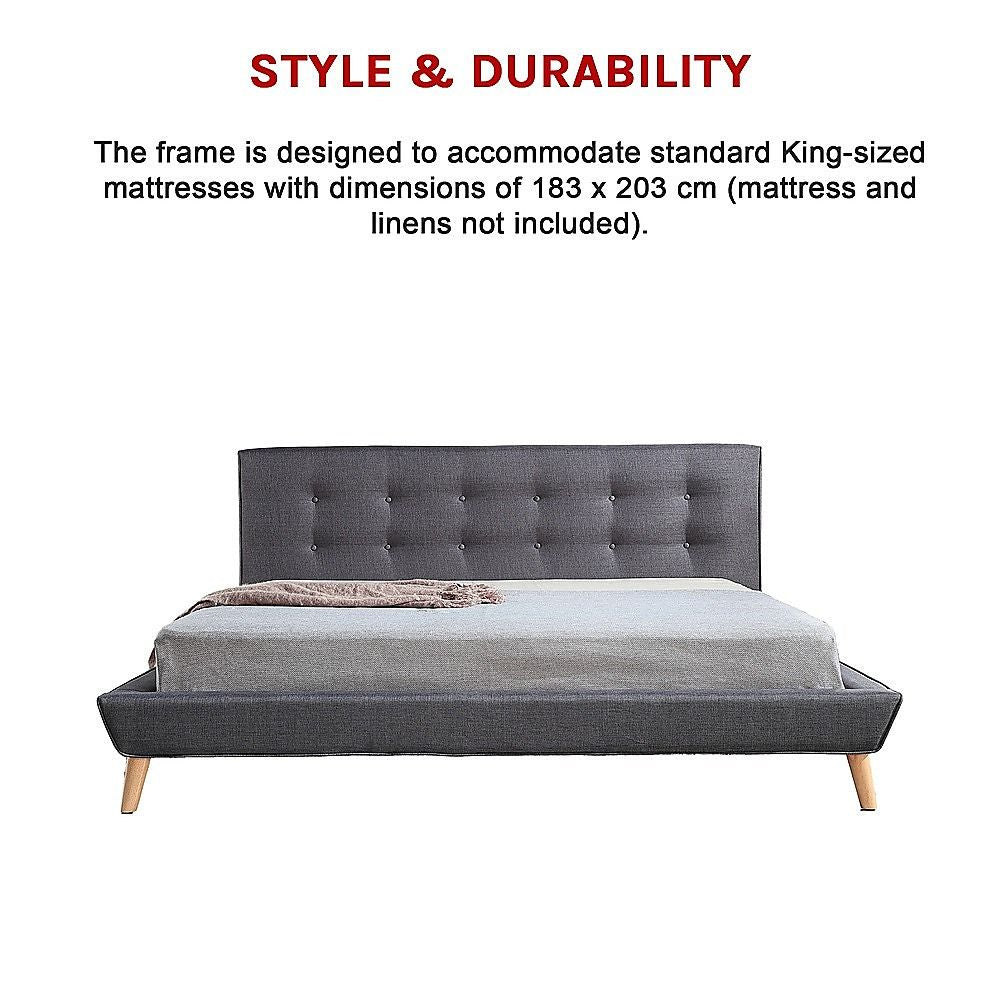 King Linen Fabric Deluxe Bed Frame Grey V63-819193