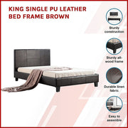 King Single PU Leather Bed Frame Brown V63-819223