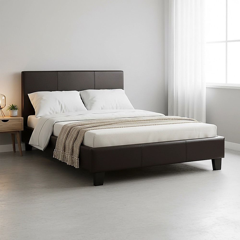 King Single PU Leather Bed Frame Brown V63-819223