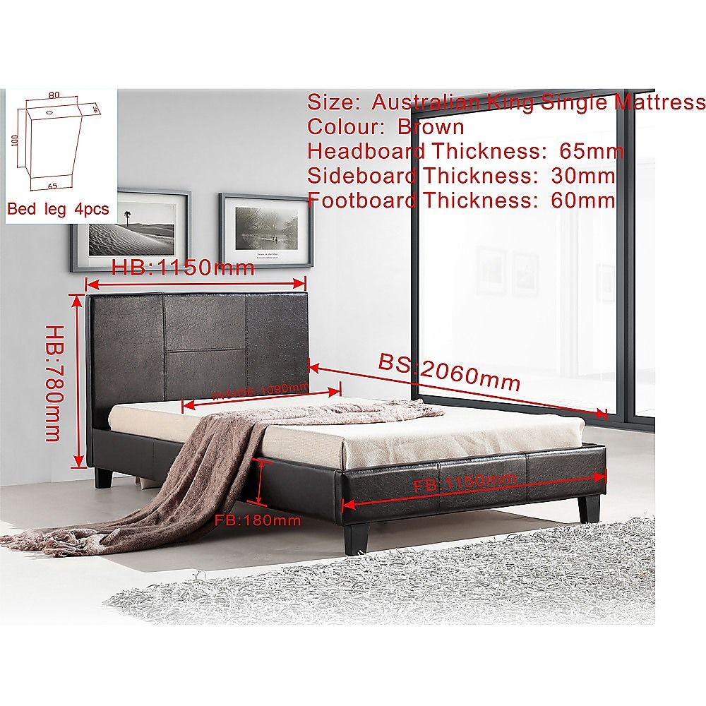 King Single PU Leather Bed Frame Brown V63-819223