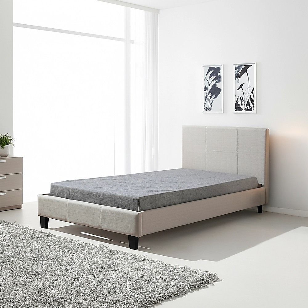 King Single Linen Fabric Bed Frame Beige