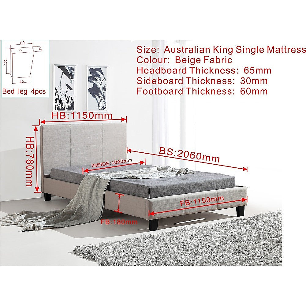 King Single Linen Fabric Bed Frame Beige V63-819233