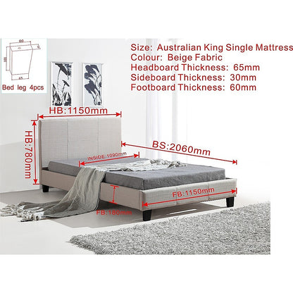 King Single Linen Fabric Bed Frame Beige V63-819233