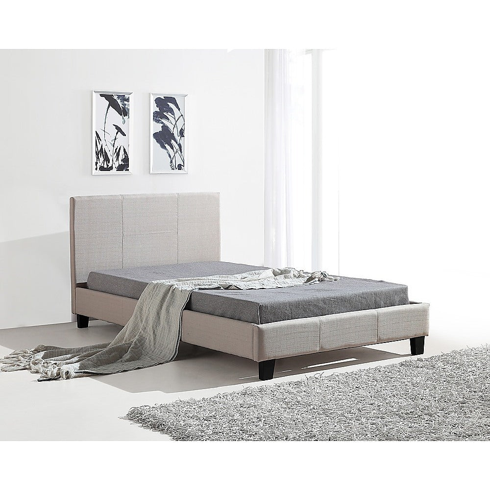 King Single Linen Fabric Bed Frame Beige V63-819233