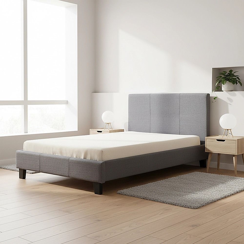 King Single Linen Fabric Bed Frame Grey V63-819243