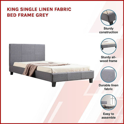 King Single Linen Fabric Bed Frame Grey V63-819243