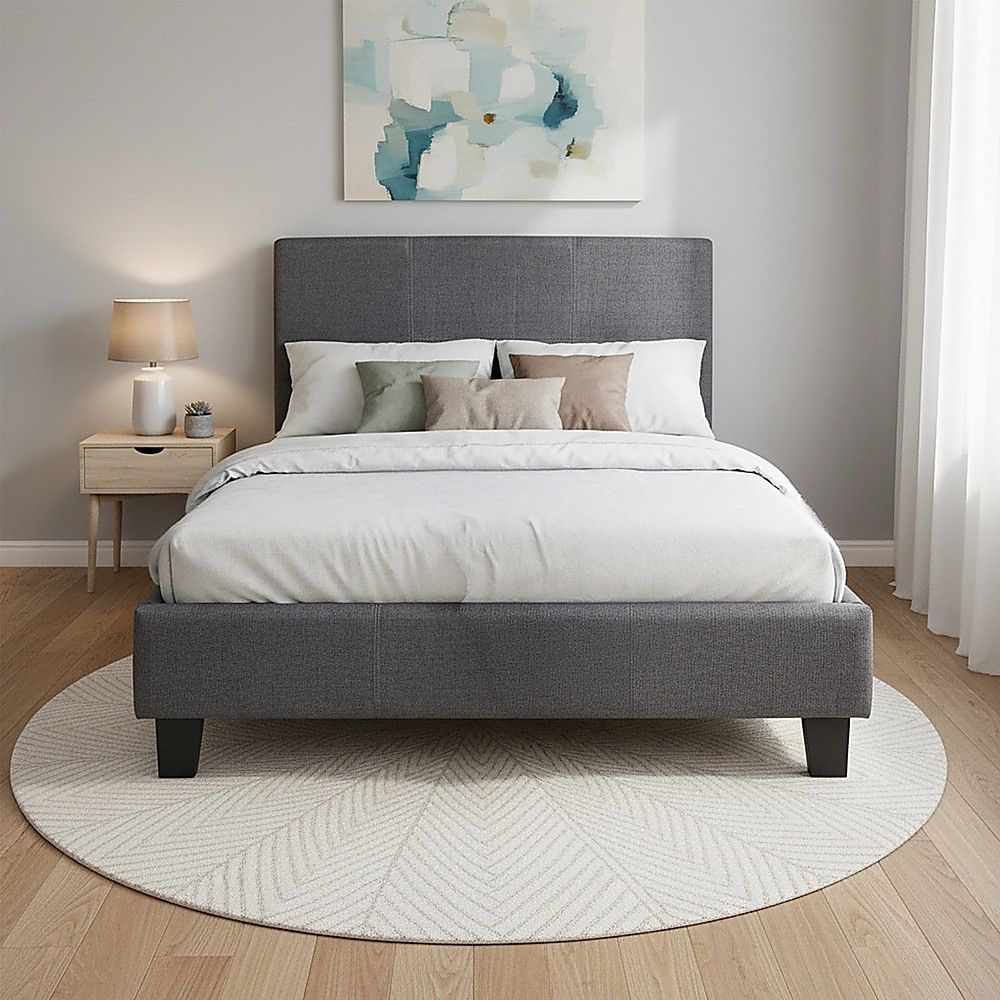King Single Linen Fabric Bed Frame Grey V63-819243