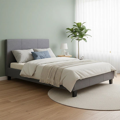 King Single Linen Fabric Bed Frame Grey V63-819243