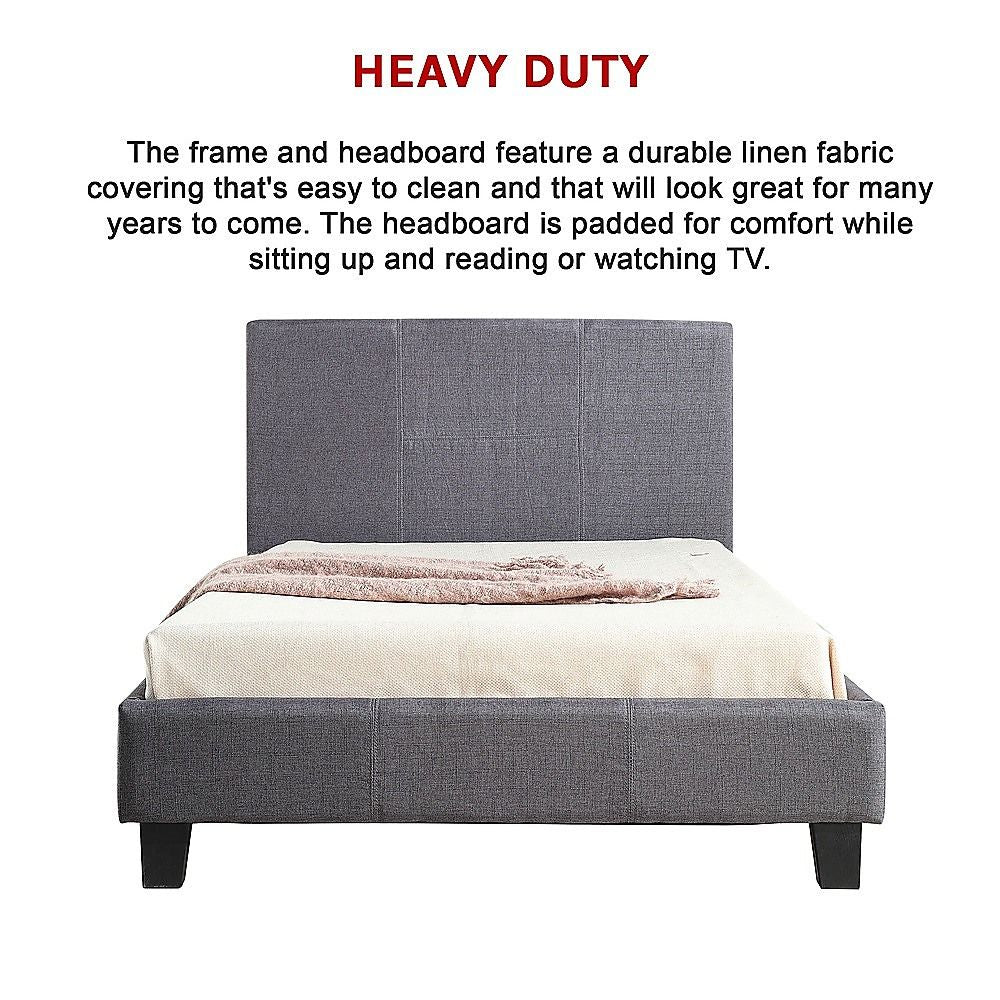 King Single Linen Fabric Bed Frame Grey V63-819243
