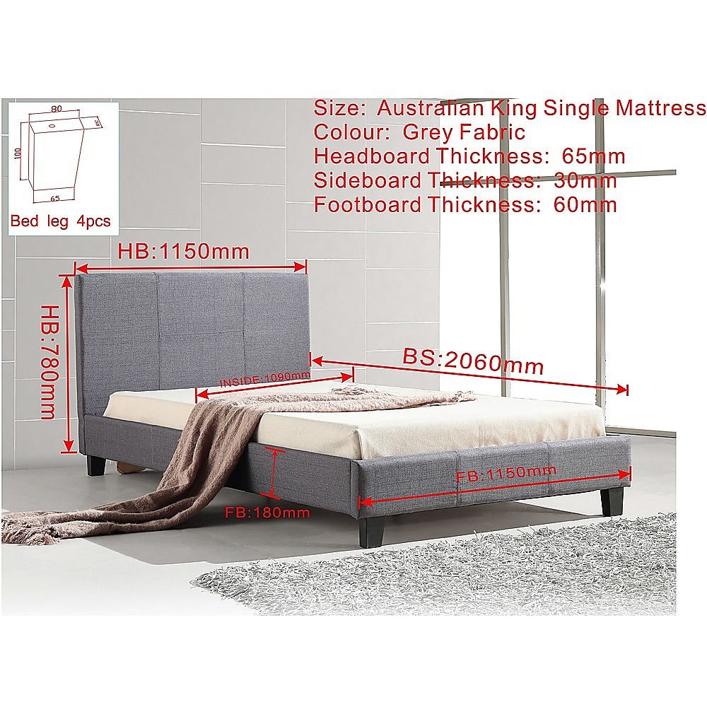 King Single Linen Fabric Bed Frame Grey V63-819243