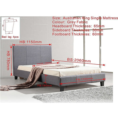 King Single Linen Fabric Bed Frame Grey V63-819243
