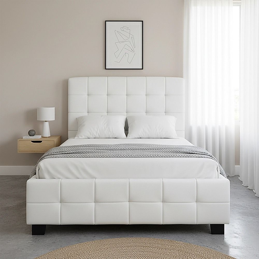 King Single PU Leather Deluxe Bed Frame White V63-819253