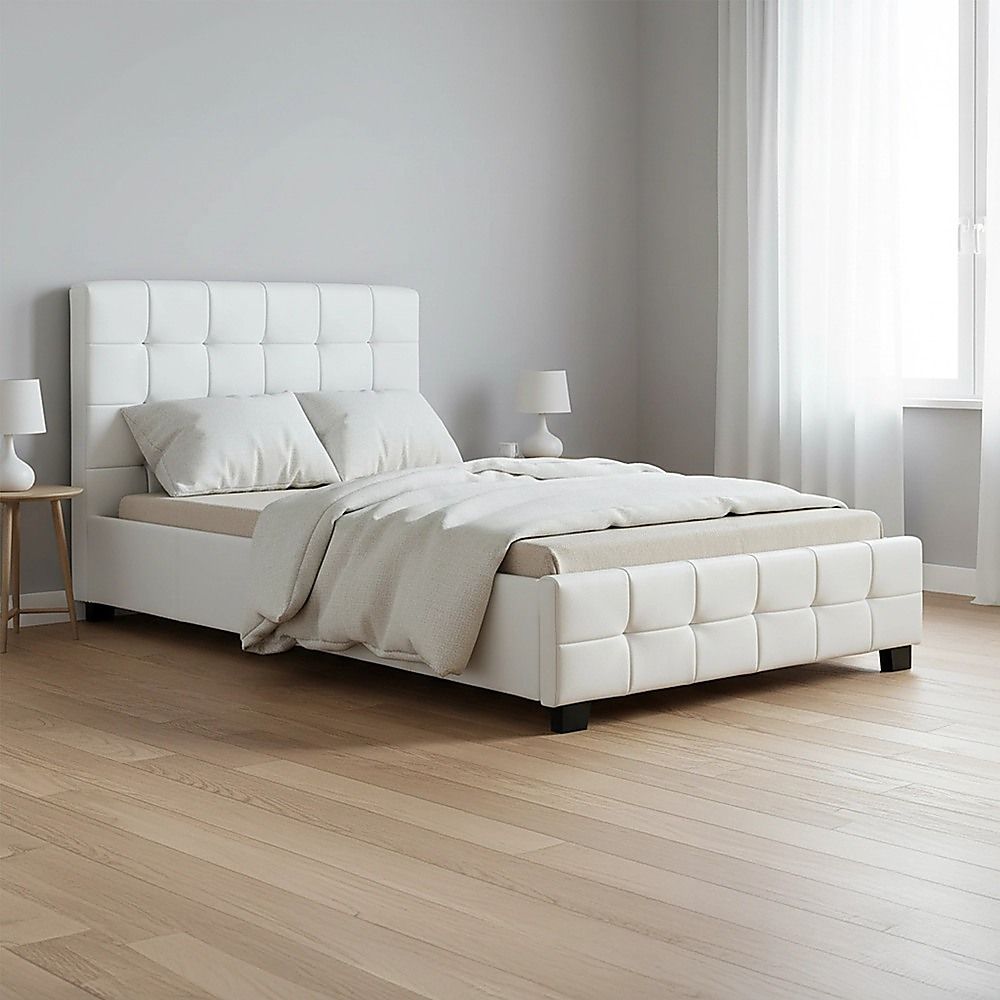 King Single PU Leather Deluxe Bed Frame White V63-819253