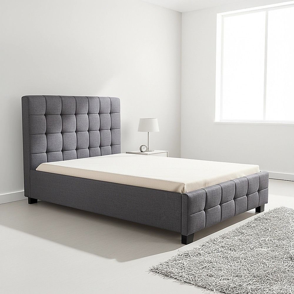 King Single Linen Fabric Deluxe Bed Frame Grey V63-819263