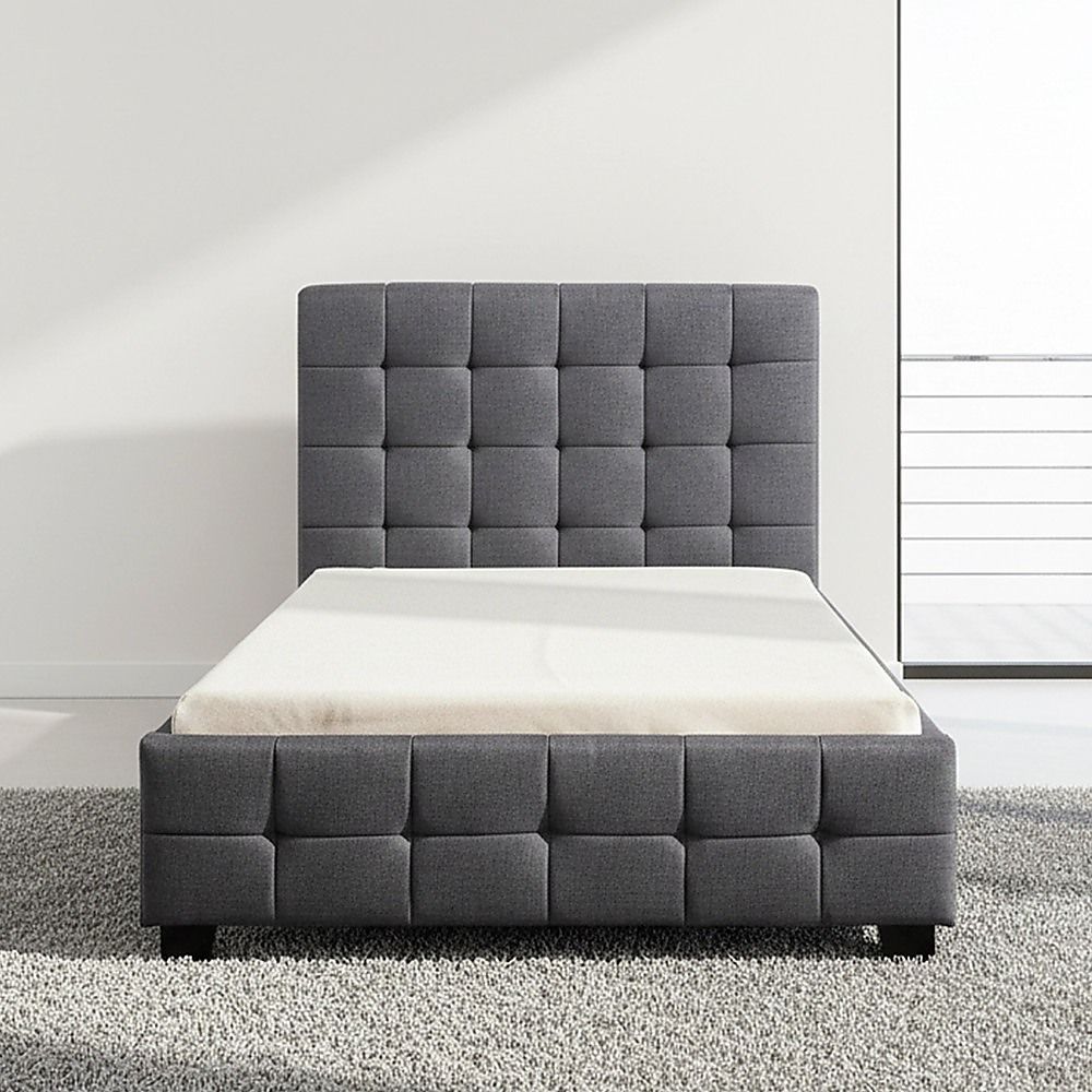 King Single Linen Fabric Deluxe Bed Frame Grey V63-819263