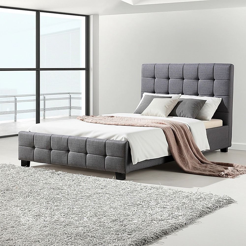 King Single Linen Fabric Deluxe Bed Frame Grey V63-819263