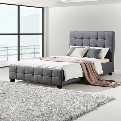 King Single Linen Fabric Deluxe Bed Frame Grey V63-819263