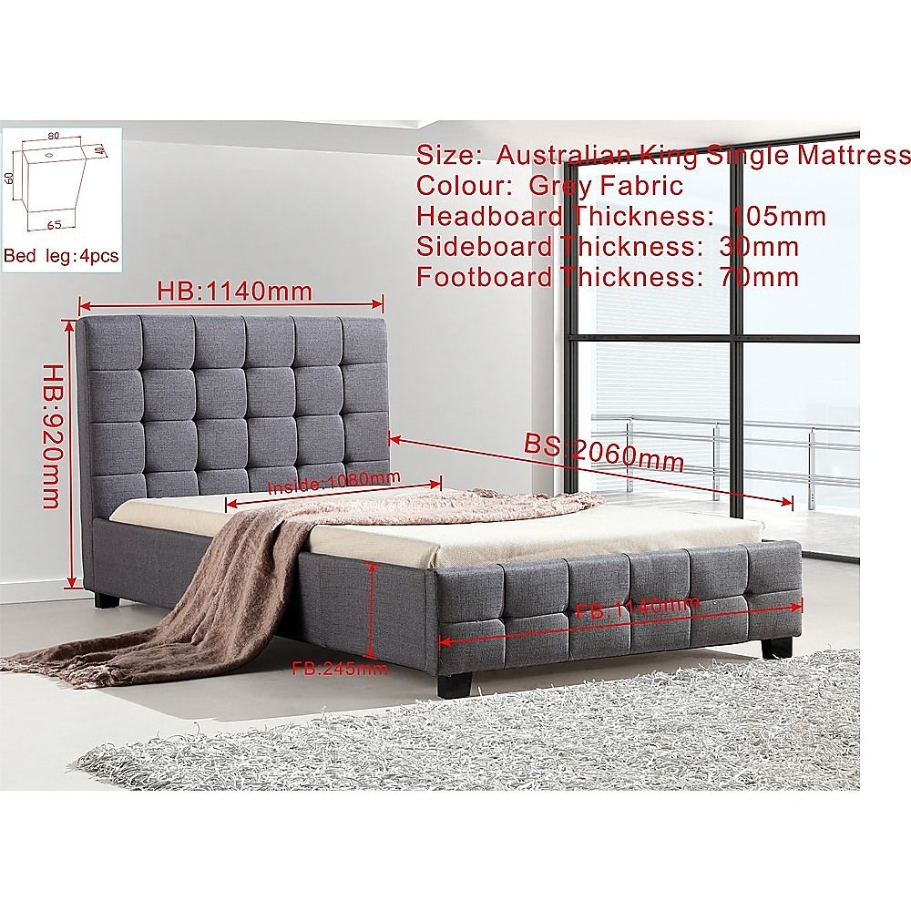 King Single Linen Fabric Deluxe Bed Frame Grey V63-819263