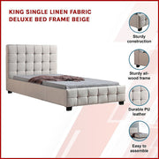 King Single Linen Fabric Deluxe Bed Frame Beige V63-819273