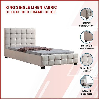 King Single Linen Fabric Deluxe Bed Frame Beige V63-819273