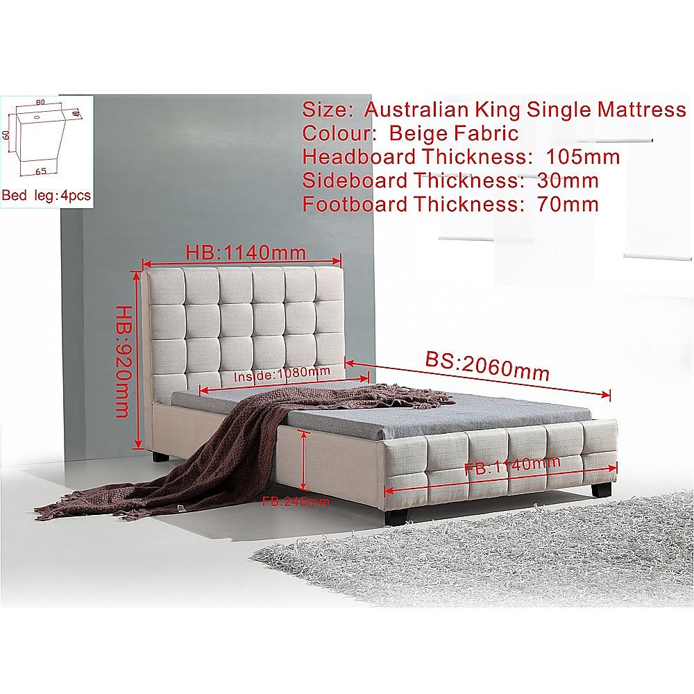 King Single Linen Fabric Deluxe Bed Frame Beige V63-819273