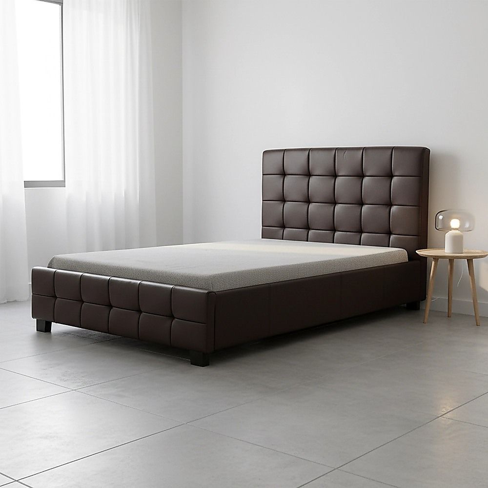 King Single PU Leather Deluxe Bed Frame Brown V63-819283