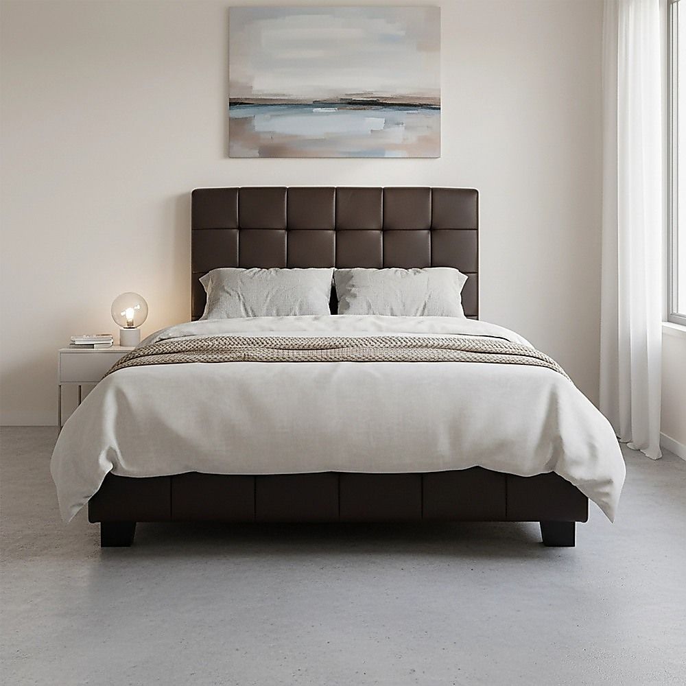 King Single PU Leather Deluxe Bed Frame Brown V63-819283