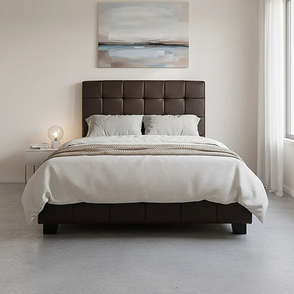 King Single PU Leather Deluxe Bed Frame Brown V63-819283