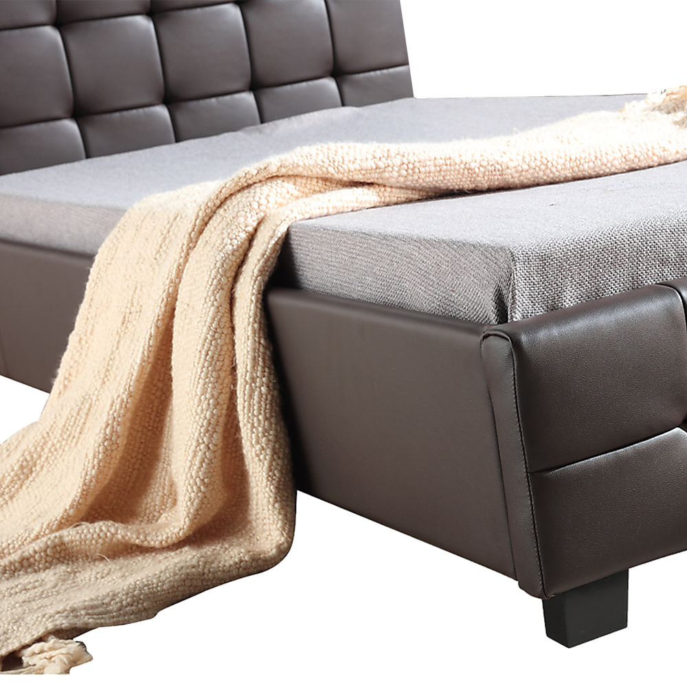 King Single PU Leather Deluxe Bed Frame Brown V63-819283