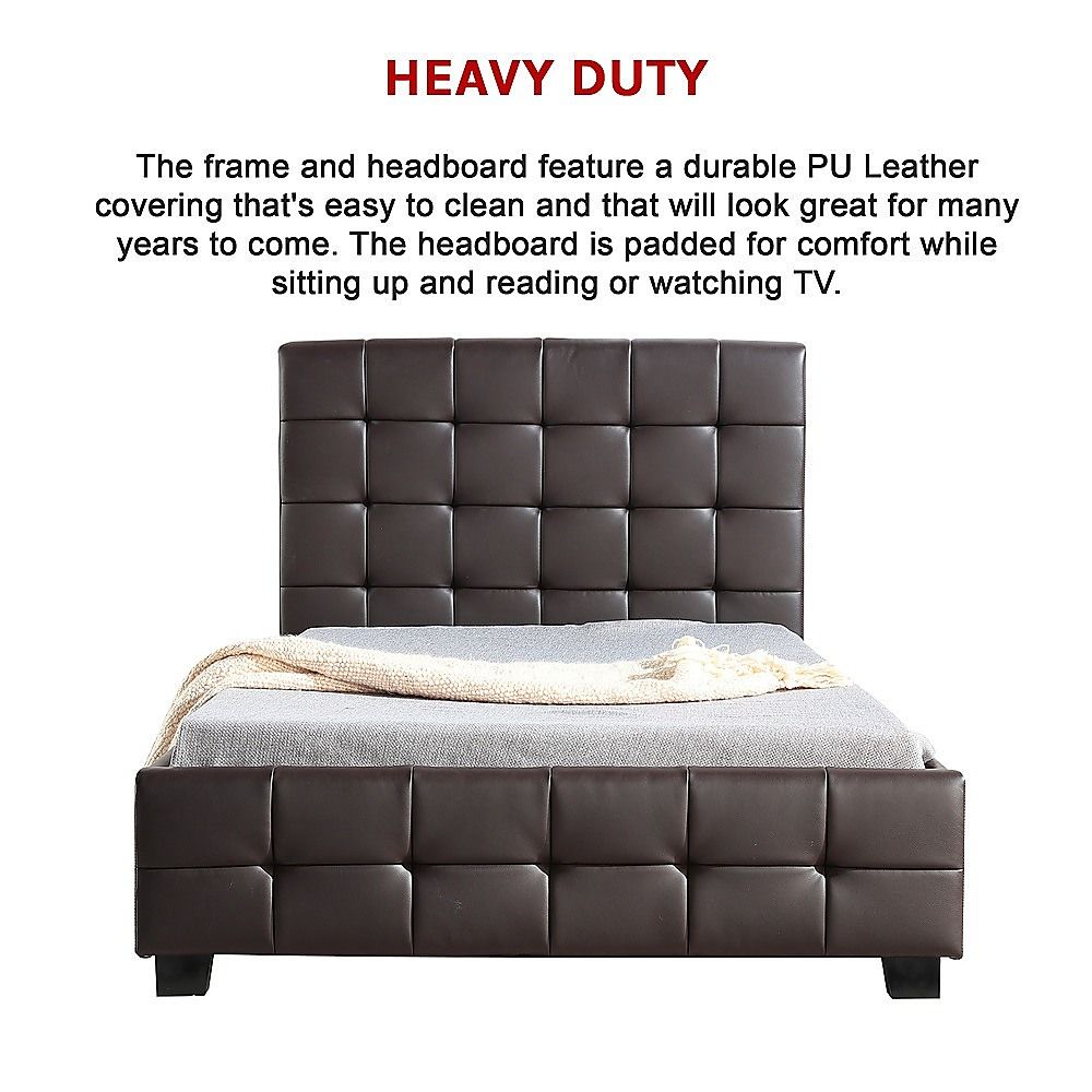 King Single PU Leather Deluxe Bed Frame Brown V63-819283