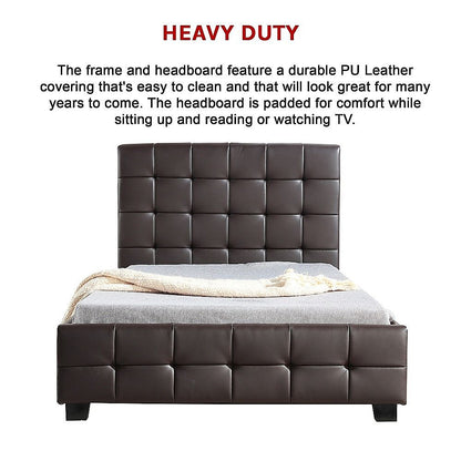 King Single PU Leather Deluxe Bed Frame Brown V63-819283