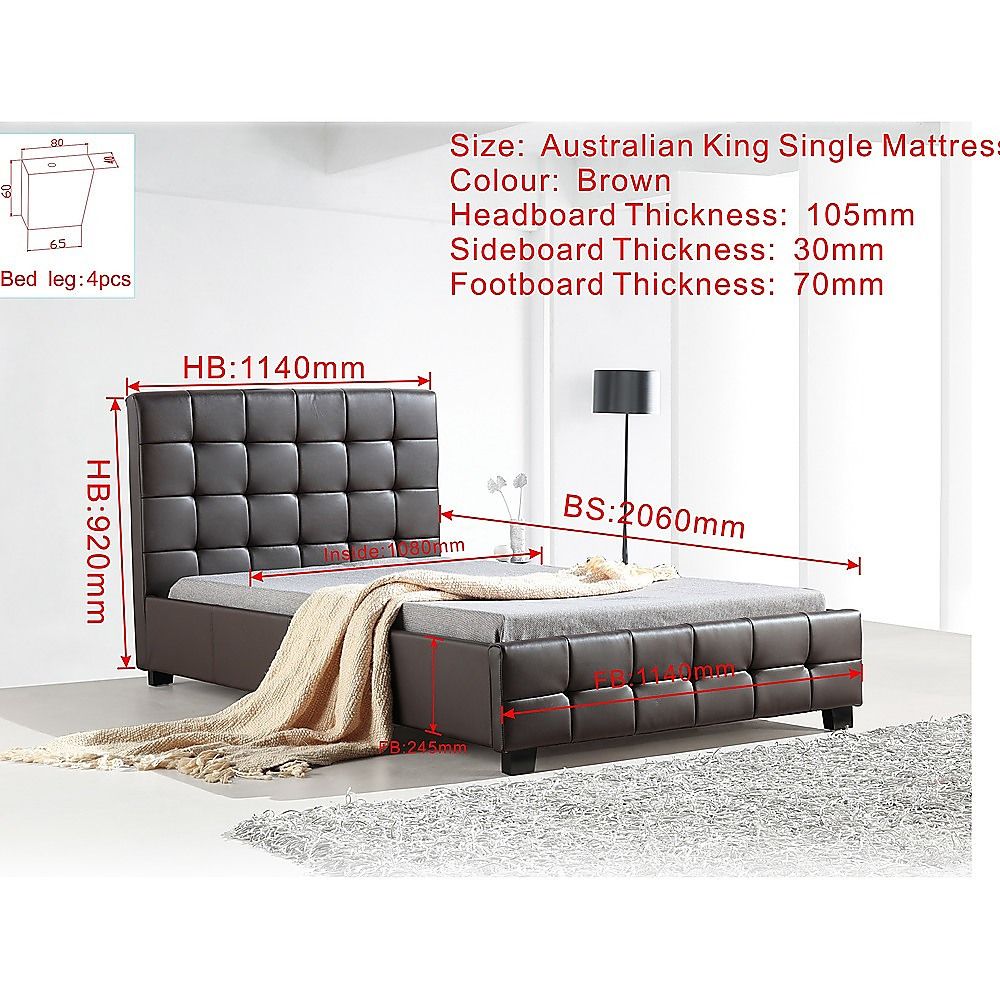 King Single PU Leather Deluxe Bed Frame Brown V63-819283