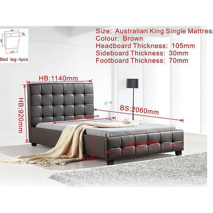 King Single PU Leather Deluxe Bed Frame Brown V63-819283