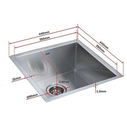 440x440mm Handmade Stainless Steel Undermount / Topmount Kitchen Laundry Sink with Waste V63-819513