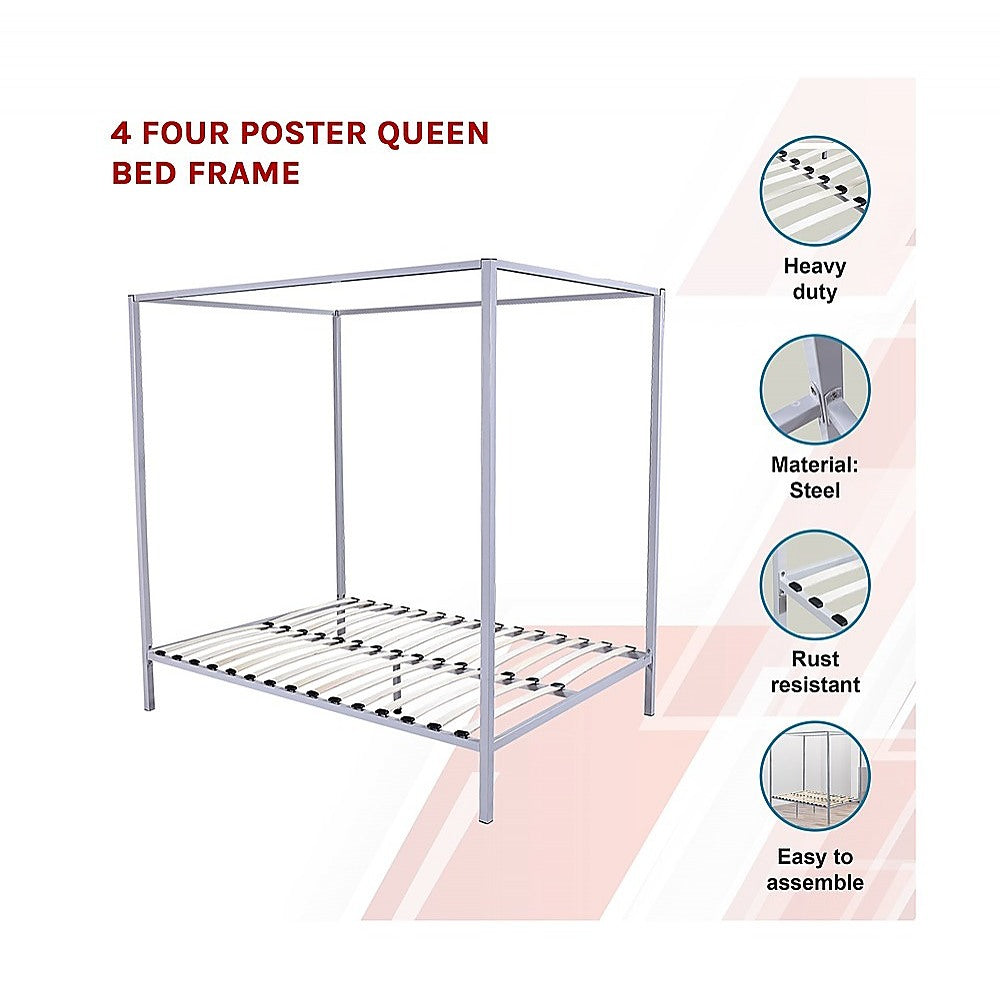 Cream Queen Four Poster Bed Frame