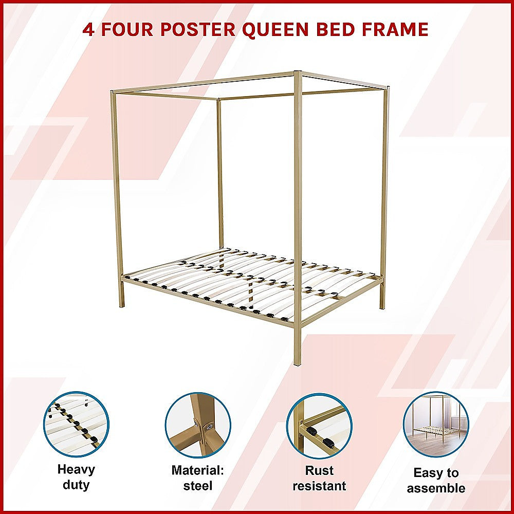 Gold Queen Four Poster Bed Frame