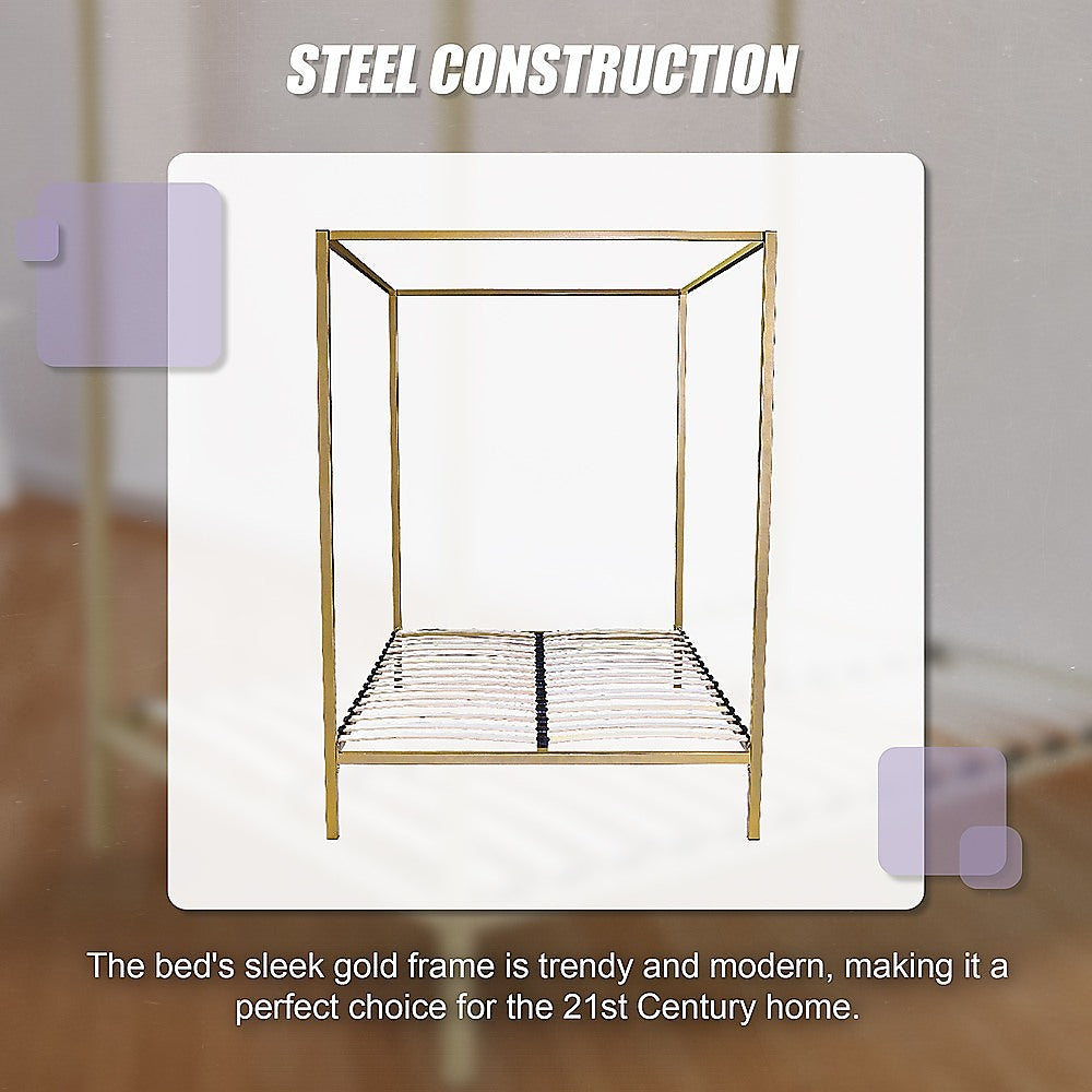 Gold Queen Four Poster Bed Frame