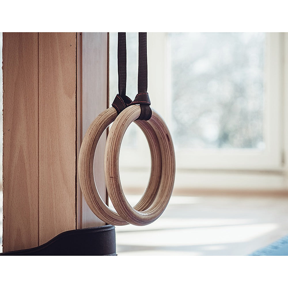 Birch Wood Gymnastic Rings with Adjustable Straps - Strength & Calisthenics Training V63-819913