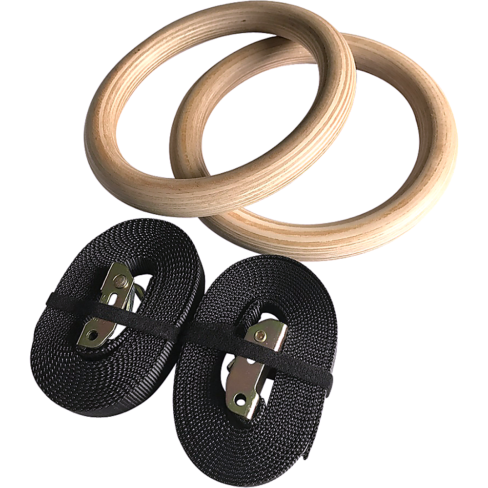 Birch Wood Gymnastic Rings with Adjustable Straps - Strength & Calisthenics Training V63-819913