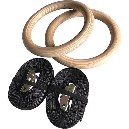 Birch Wood Gymnastic Rings with Adjustable Straps - Strength & Calisthenics Training V63-819913