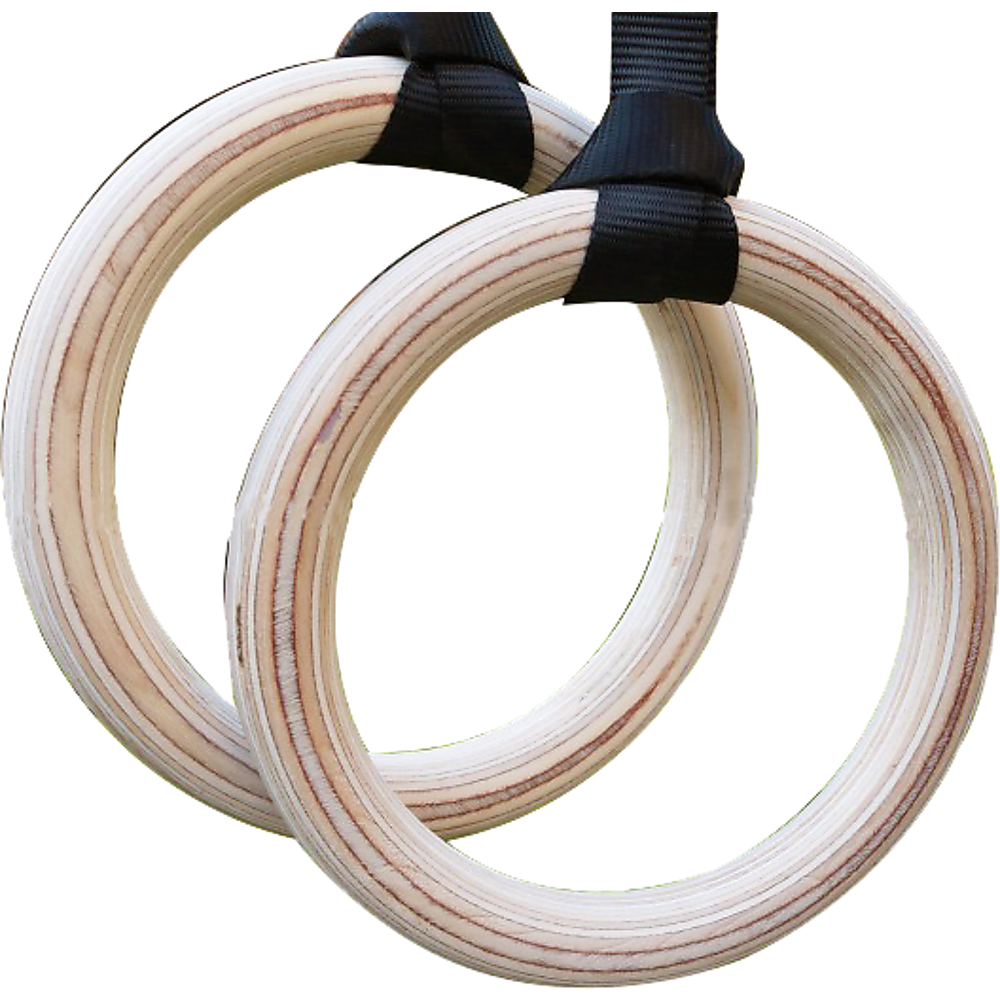 Birch Wood Gymnastic Rings with Adjustable Straps - Strength & Calisthenics Training V63-819913