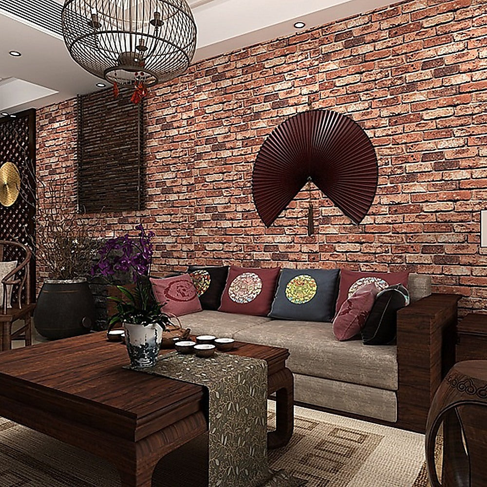 10m 3D Red Brick Print Theme Wallpaper V63-819943