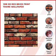 10m 3D Red Brick Print Theme Wallpaper V63-819943