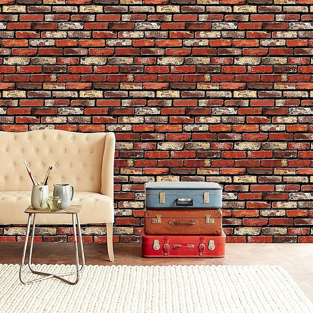 10m 3D Red Brick Print Theme Wallpaper V63-819943