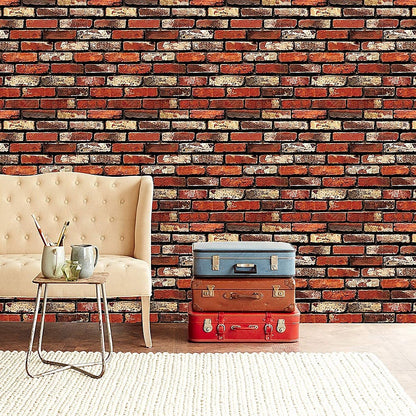 10m 3D Red Brick Print Theme Wallpaper V63-819943