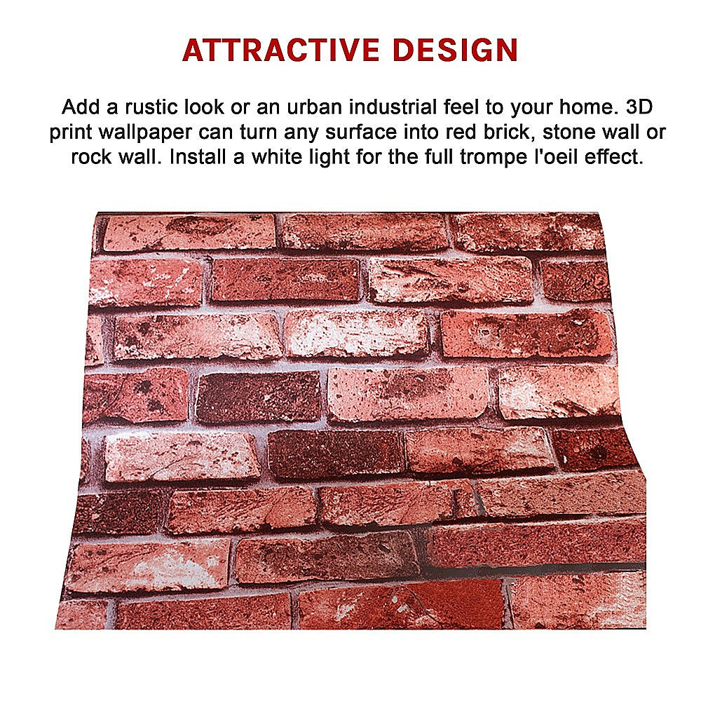 10m 3D Red Brick Print Theme Wallpaper V63-819943