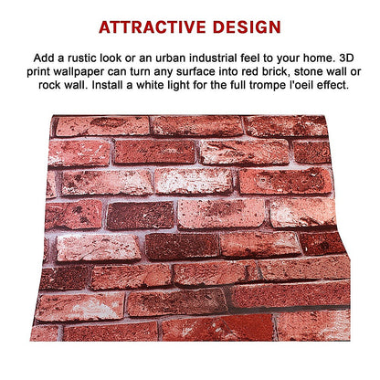10m 3D Red Brick Print Theme Wallpaper V63-819943
