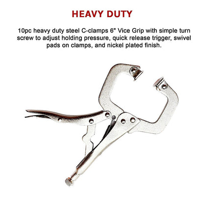 10pc Heavy Duty Steel C-Clamps 6" Mig Welding Locking Plier Vice Grip V63-820153