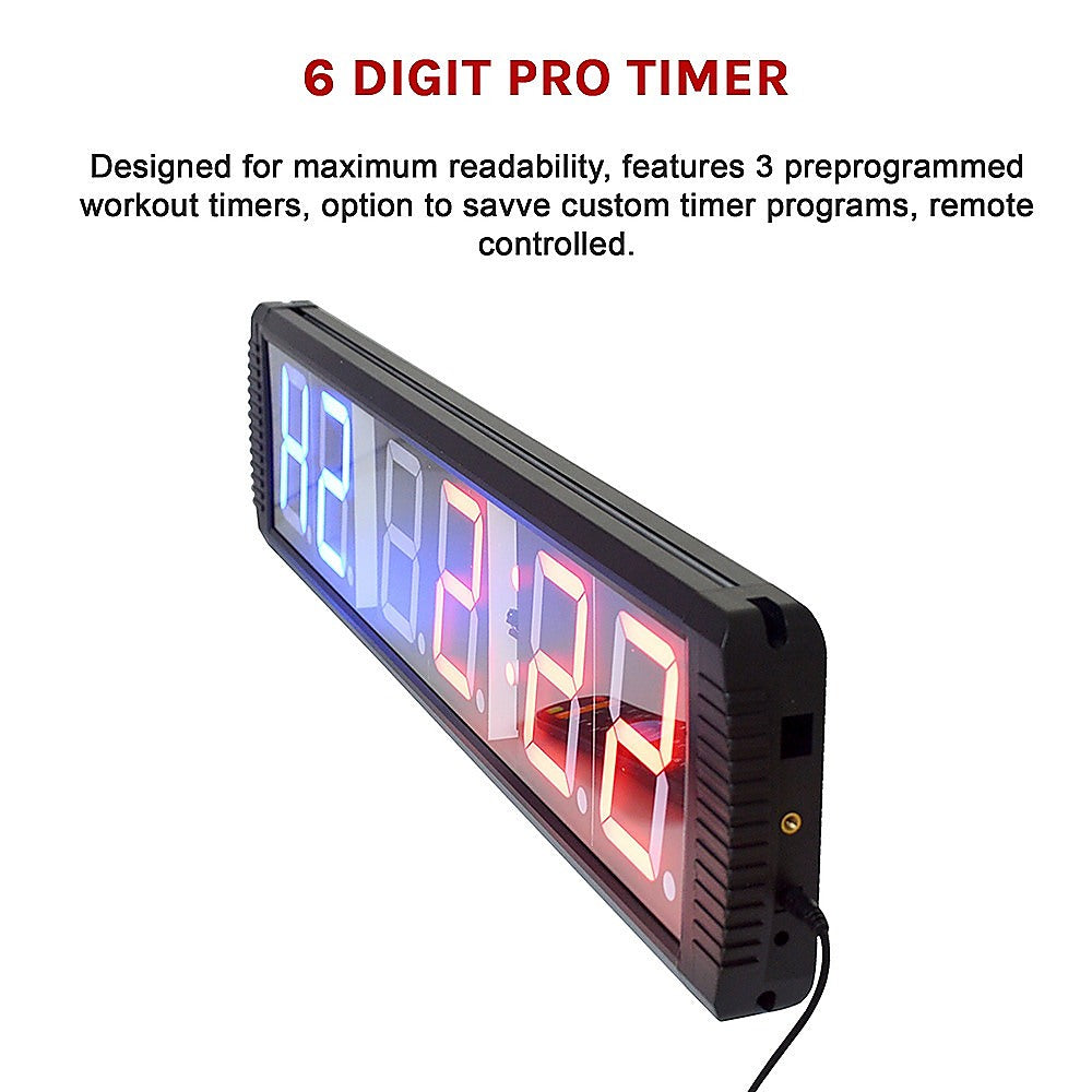 6 Digit Digital Timer Interval Fitness Clock LED Gym Display V63-820533
